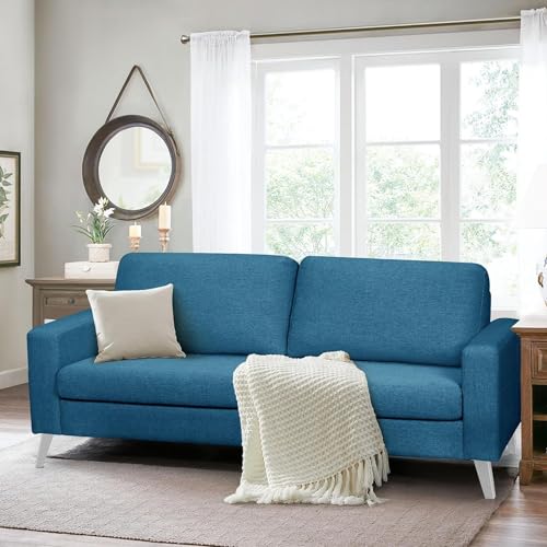 Esright Leather Sofa Couch, Faux Leather Couch 79" Wide, Mid Century Modern Couches for Living Room, Navy Blue Leather Sofa Couch, Navy Blue