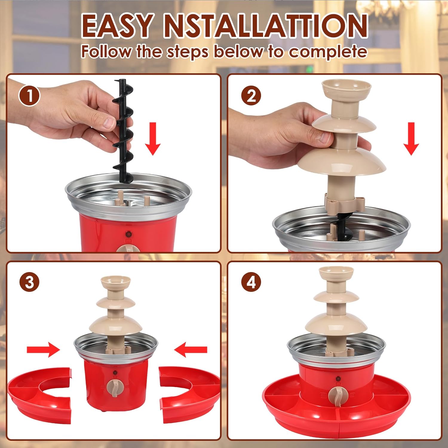 3 Layer Stainless Steel Electric Chocolate Fountain with Serving Tray C512922