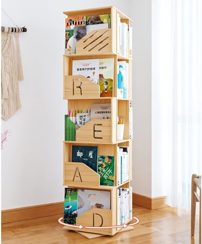 Rotating Wooden Bookshelf 360° Storage Display Rack for Living Room Q2146