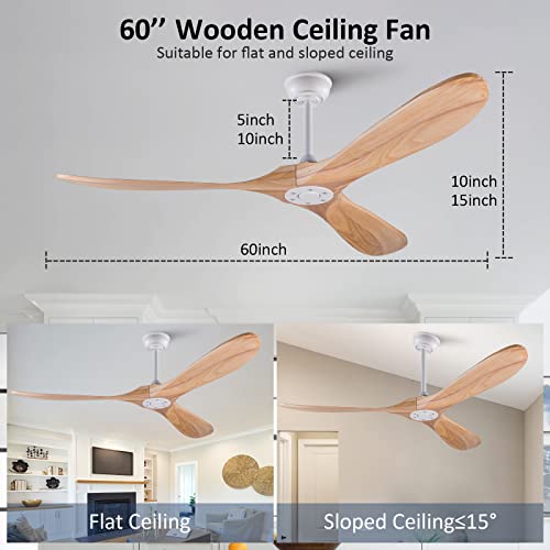 Solid Wood 60 inch Ceiling Fan with Remote Control for Indoor Outdoor G273364