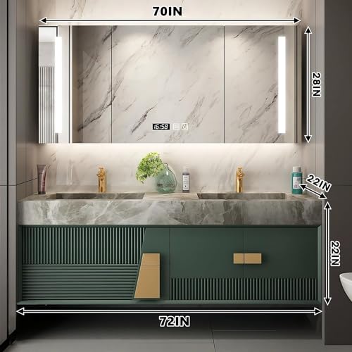 Double Bathroom Vanity Sink Set with Ceramic Basin Wall Mounted Cabinet Green Solid Wood (52IN) R69734