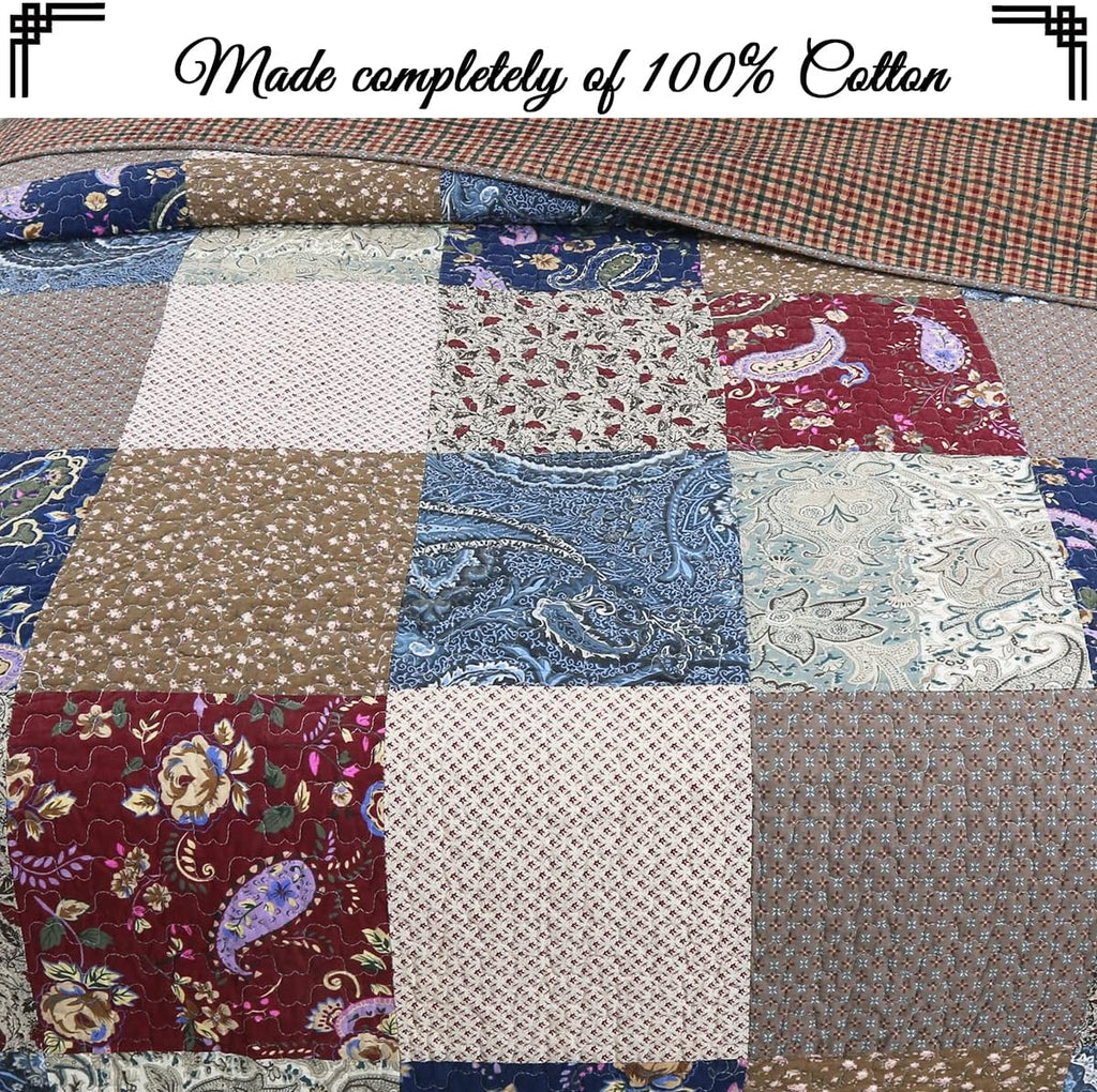 Cozy Line Home Fashions Floral Paisley 100% Cotton Patchwork Quilt Bedding Set, King D5059