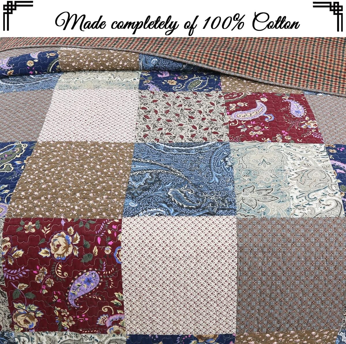 Cozy Line Home Fashions Floral Paisley 100% Cotton Patchwork Quilt Bedding Set, King D5059