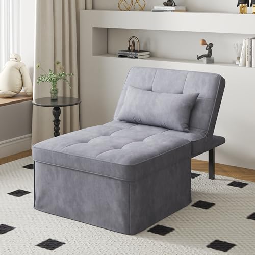 Sofa Bed 4 in 1 Folding Ottoman Couch with Adjustable Backrest, Gray R56224