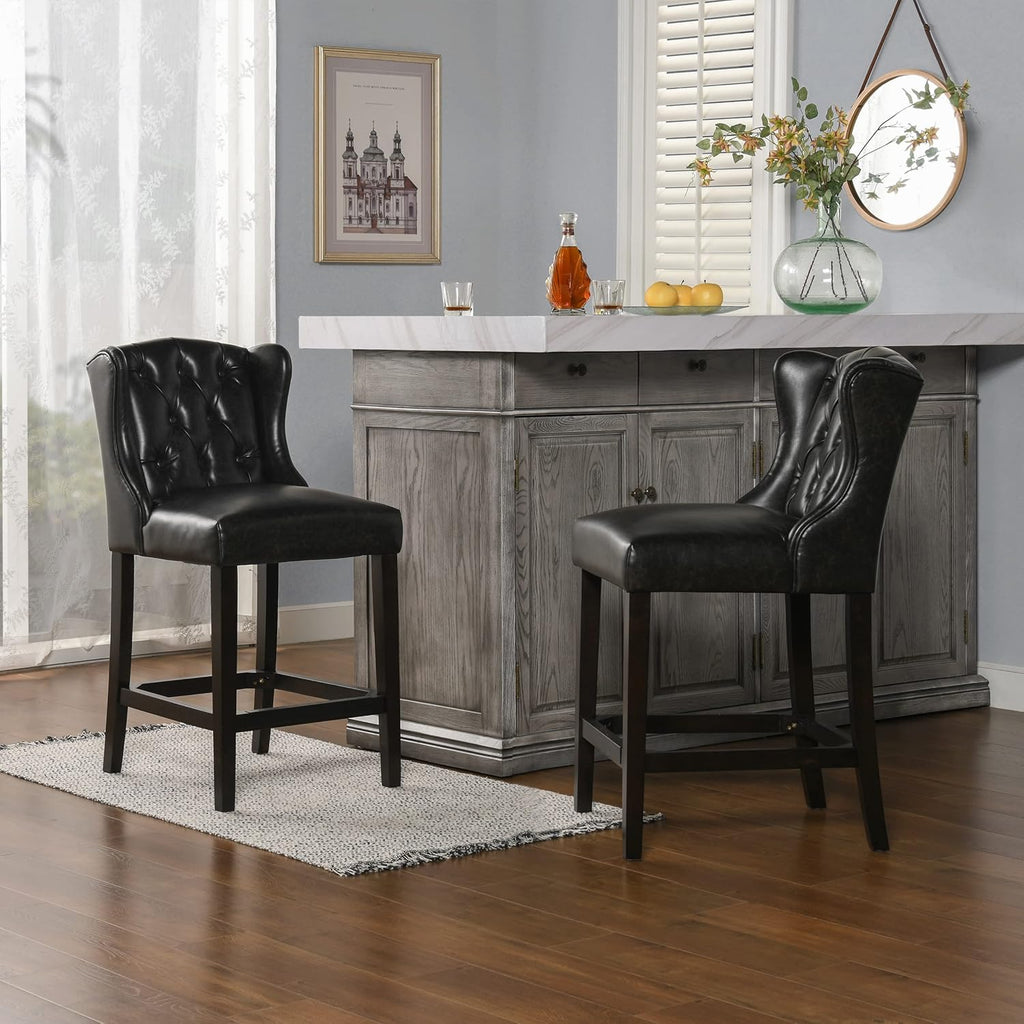 Jennifer Taylor Home Richmond 26" Armless Wingback Tufted Counter Height Bar Stool, Faux Leather W6950