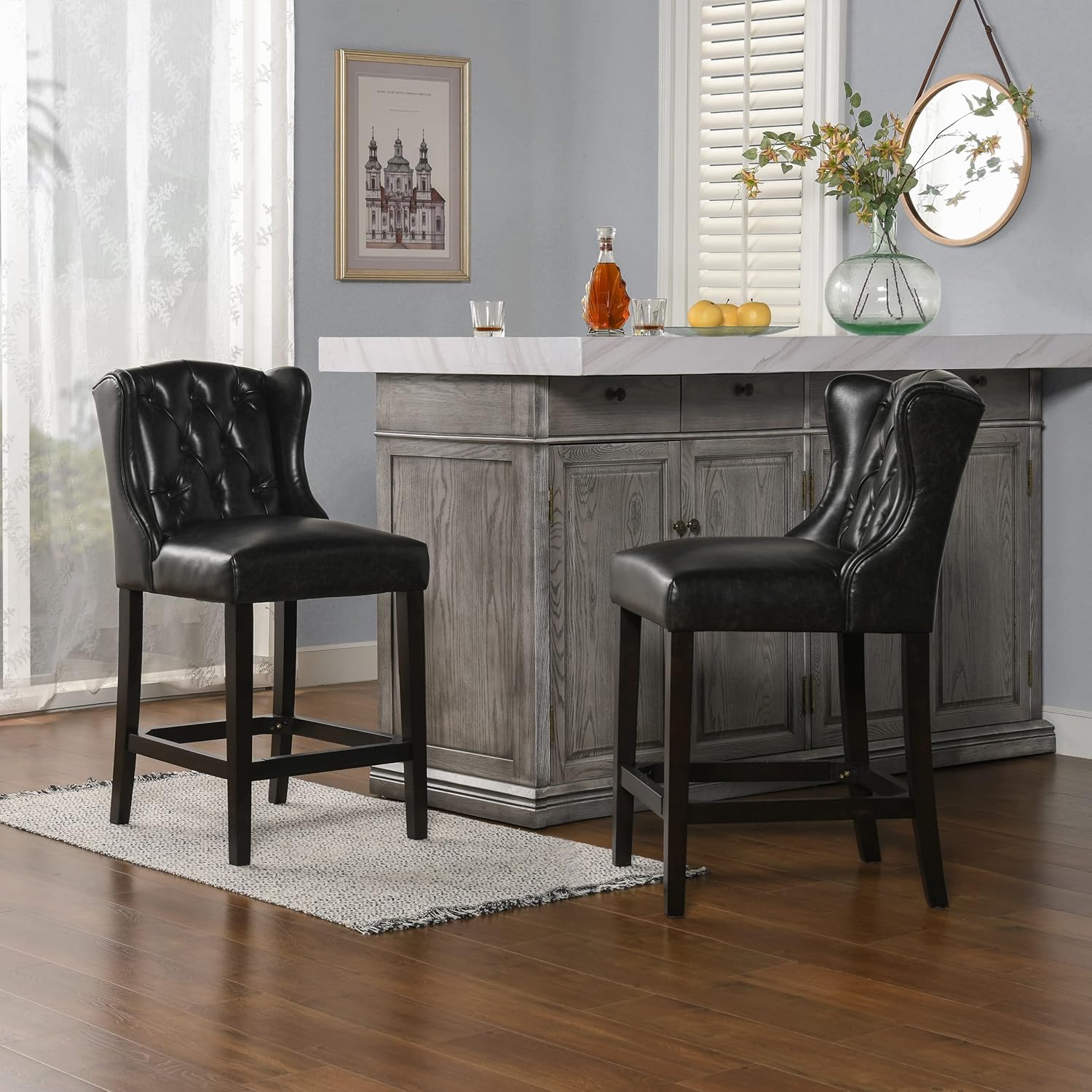 Jennifer Taylor Home Richmond 26" Armless Wingback Tufted Counter Height Bar Stool, Faux Leather W6950