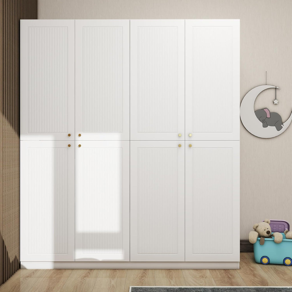 4 Door European Modern Wardrobe Wood White with 2 Storage Drawers A128