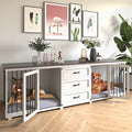 Furniture Style Dog Crate - Farmhouse Wooden Dog Kennel Furniture with 3 Drawer, Double Doors with Locks, 95"x23"x32"H, White