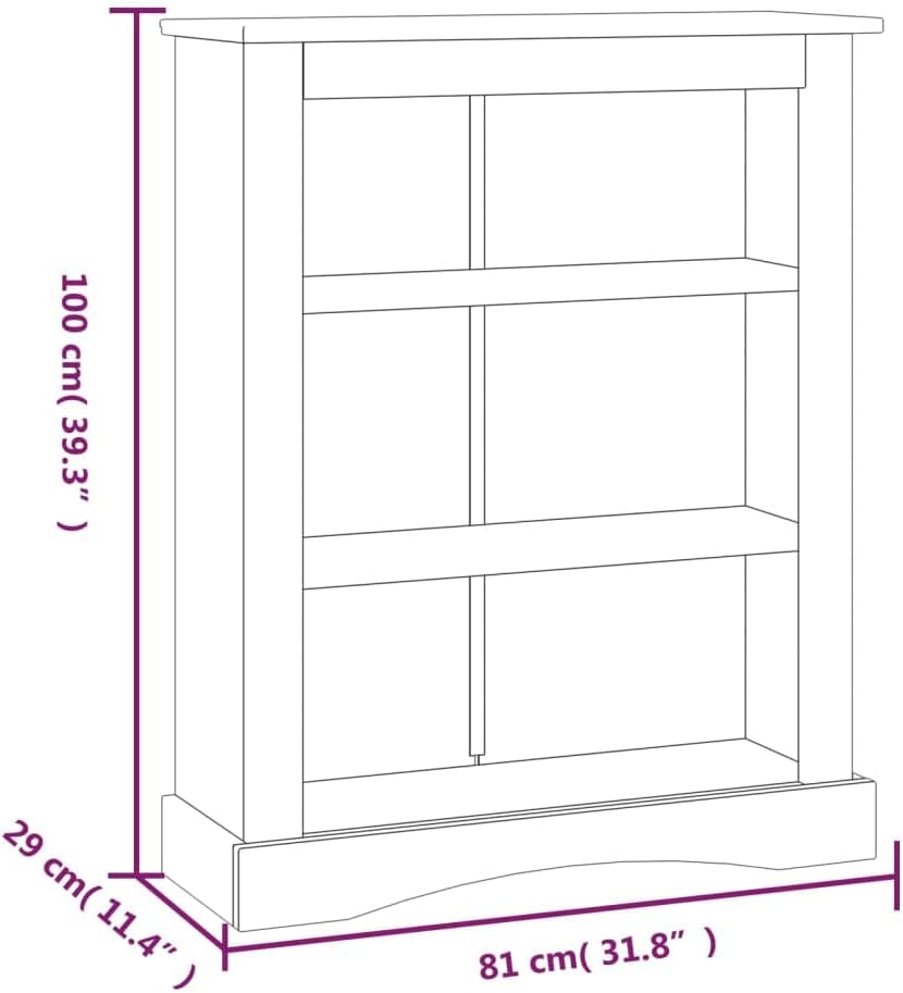 3-Tier Bookcase Office Furniture Bookshelf for Bedroom Mexican Pine Corona Z8369