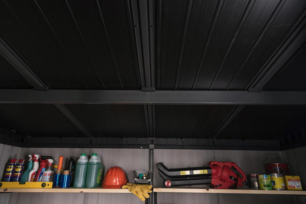 Keter Artisan 11x7 Resin Outdoor Storage Shed, Grey & Black A705