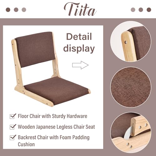 Tatami Chair Foldable Floor Seat with Cushion, Wood Grey W54308