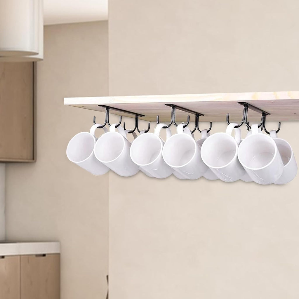6 Pack Under Cabinet Mug Rack with 24 Hooks, Black Y97680