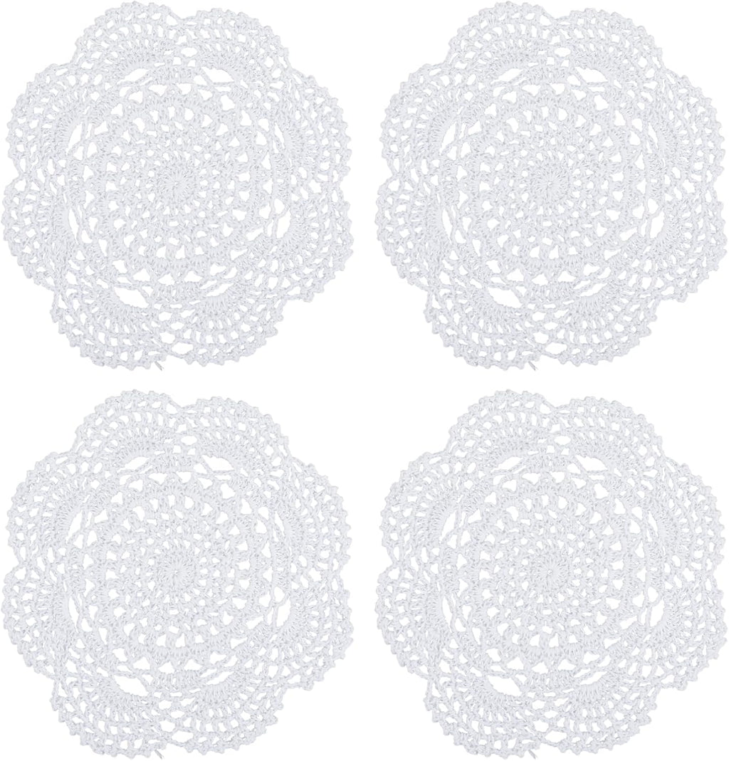4 Pcs Round Lace Cotton Doilies Crochet Table Placemats Handmade V112018