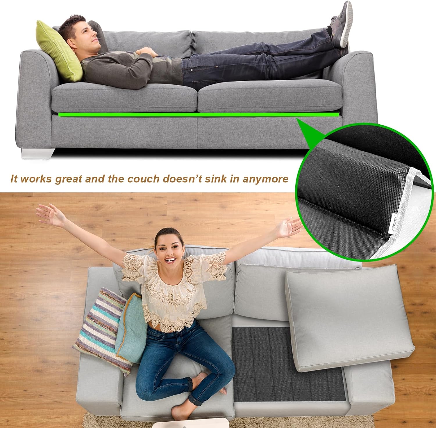 VERONLY Heavy Duty Couch Cushion Support Board for Sagging Sofas, 17"x66", Black L82622