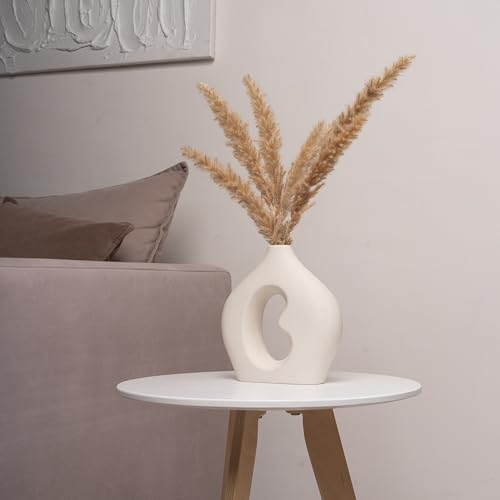 Nordic Flower Vase Set of 2, Ceramic White Vases for Modern Farmhouse Decor I363200