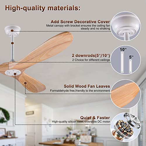Solid Wood 60 inch Ceiling Fan with Remote Control for Indoor Outdoor G273364