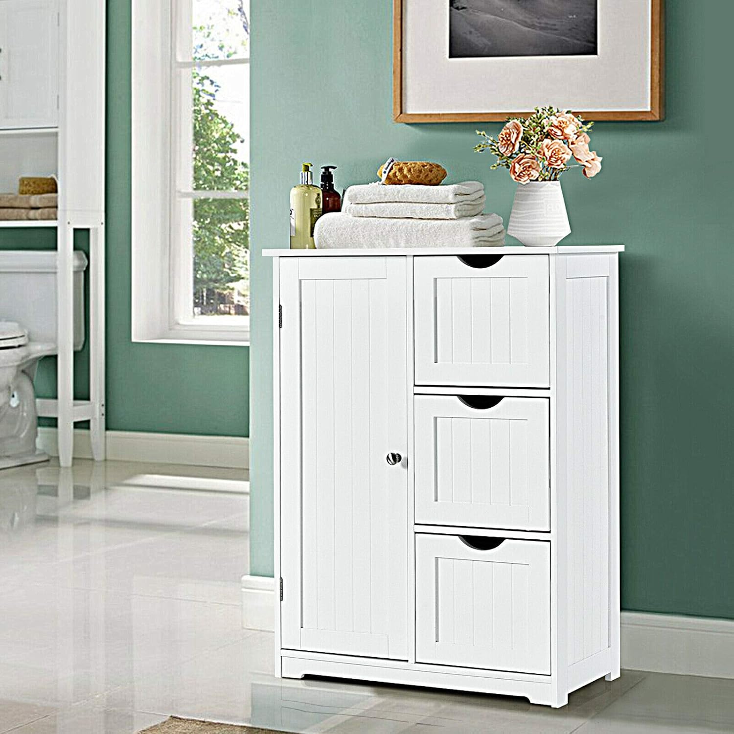 Freestanding Bathroom Floor Cabinet with 3 Drawer Storage White C680