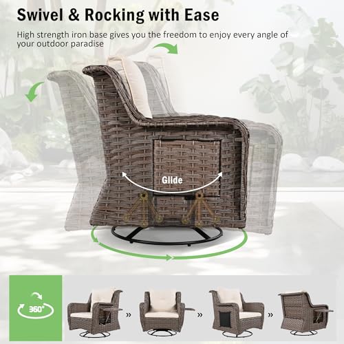 Outdoor Patio Furniture Set with Pet House and Rattan Swivel Rocking Chairs I416112