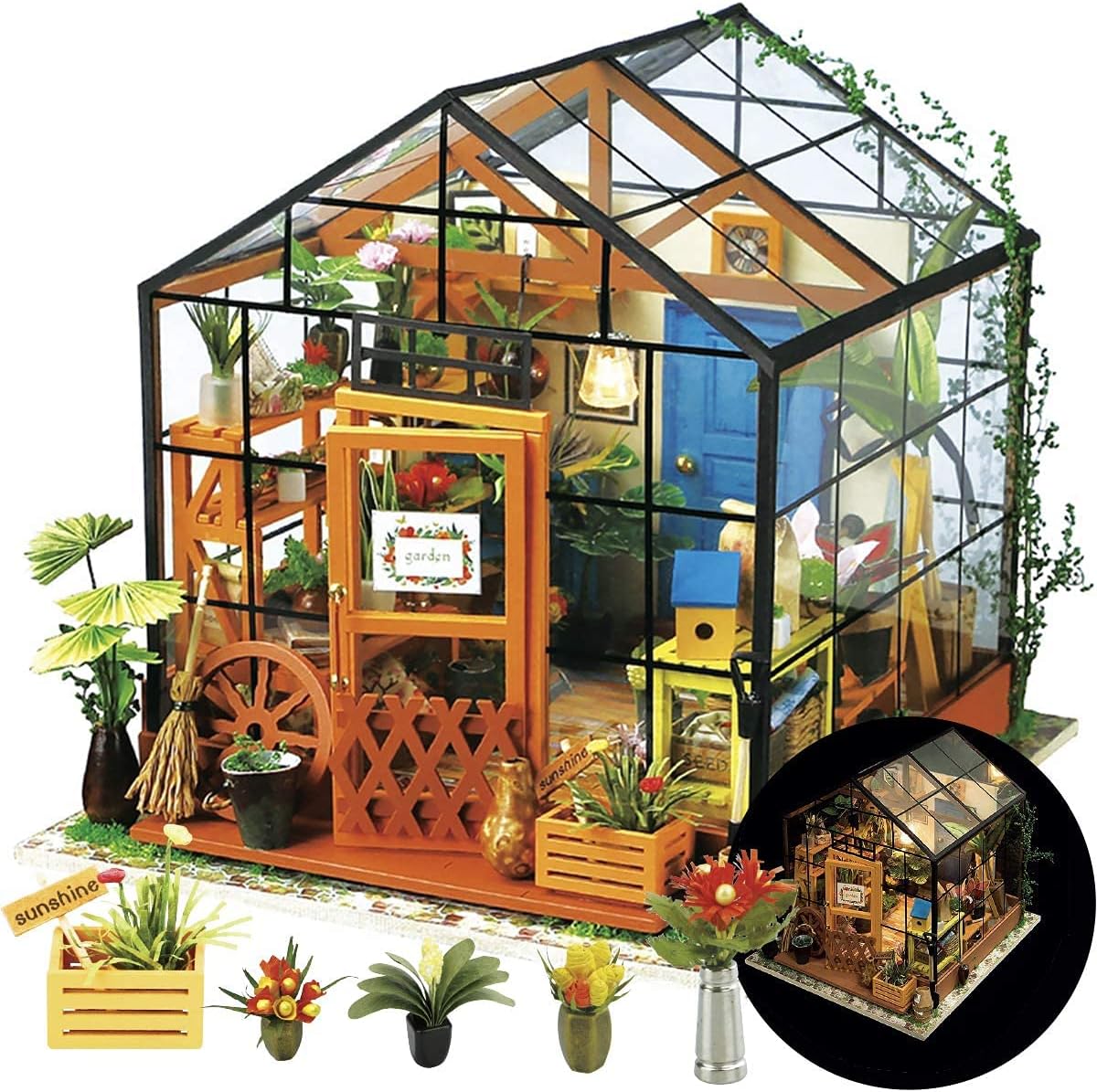 Rolife DIY Miniature Dollhouse Greenhouse Kit with Sunshine Town Book Nook B467