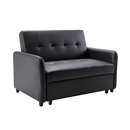 2-in-1 Pull-Out Sofa Bed Loveseat with USB Ports, Brown H944871
