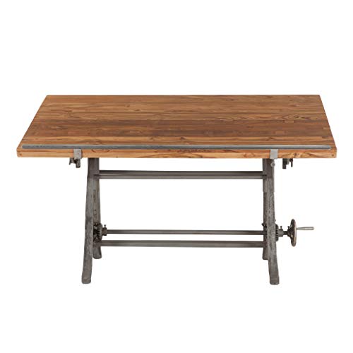 Vintage Drafting Table with Adjustable Height and Tiltable Iron Cast Base T583