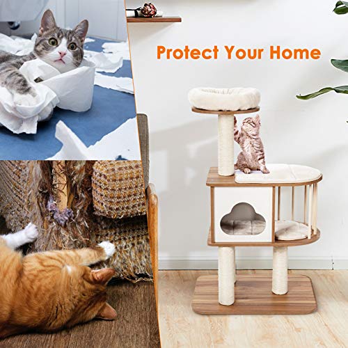 Tangkula Modern Wood Cat Tree, 46 Inches Cat Tower with Scratching Posts A163