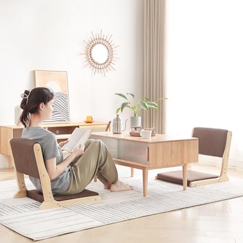 Tatami Chair Foldable Floor Seat with Cushion, Wood Grey W54308