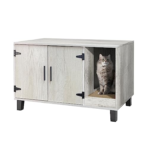 TaoHFE Litter Box Enclosure Cat Furniture with Scratch Pad (Pine) B593