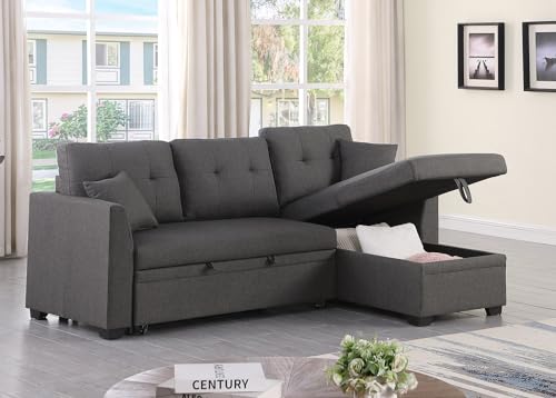 Small Sleeper Sofa Bed with Pull Out Couch and Storage, L Shaped Chaise, 81" Grey Q6546