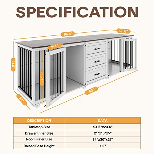 Farmhouse Wooden Dog Crate with 3 Drawer and Double Doors Z590708