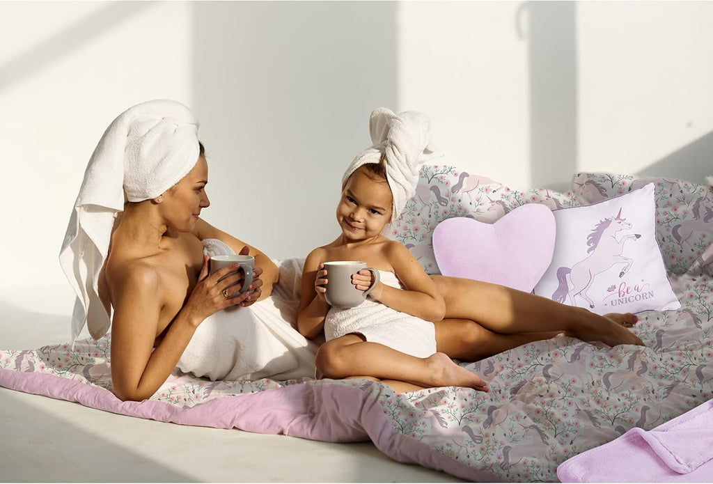 Floral Unicorn Kids Comforter Set Twin Size, 5-Piece Bedding with Throws and Pillow Shams F128