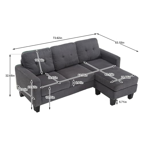 Modern Velvet L-Shaped Sofa with Reversible Chaise and Ottoman B25676