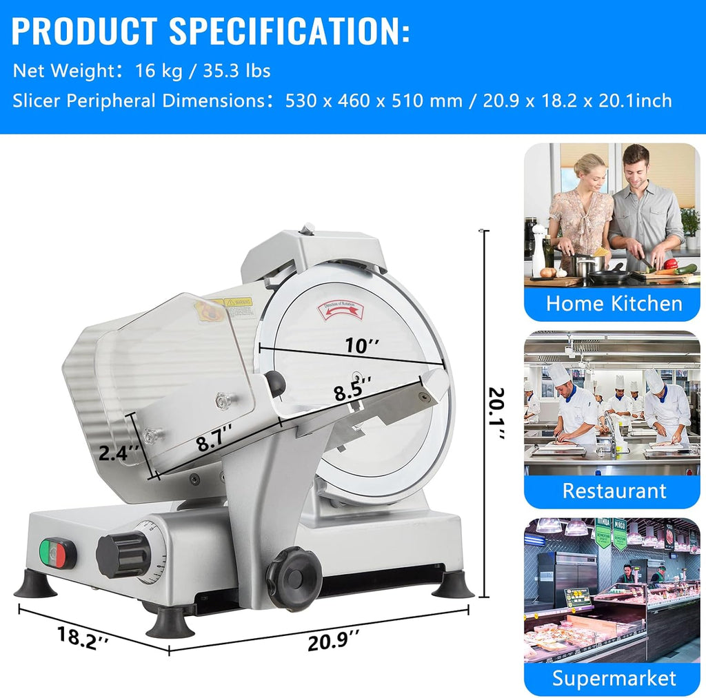 Electric Meat Slicer with 10" Stainless Steel Blade, Adjustable Thickness I2920