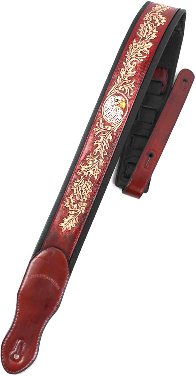 Walker & Williams KB-03-RB Mahogany Brown Full Grain Leather Guitar Strap K387577