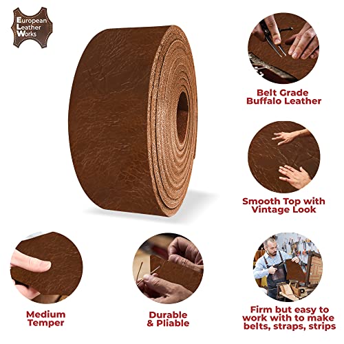 European Leather Works Buffalo Belt Blanks 8-10 oz Full Grain Leather 1.5"x60" Antique Mahogany L745