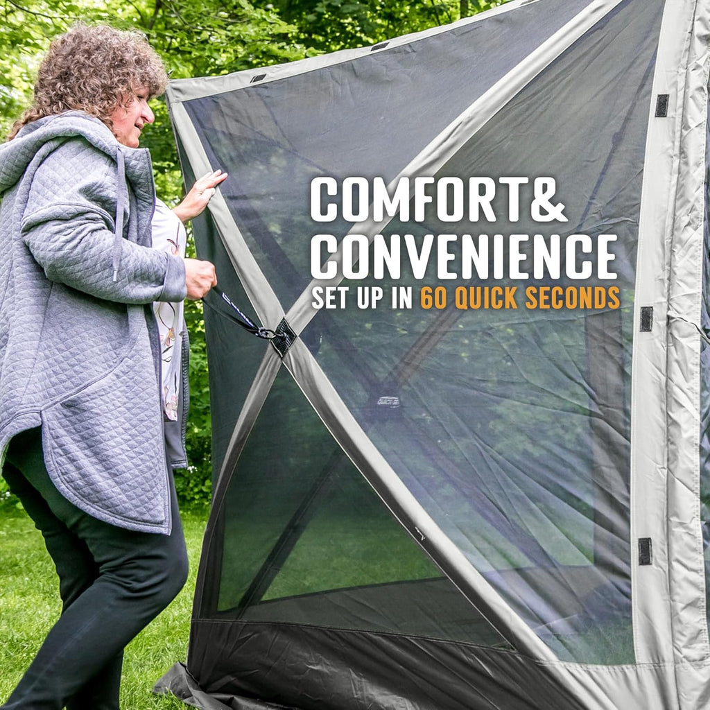CLAM Quick-Set Pavilion 12.5 x 12.5 Ft Pop-Up Camping Screen Tent with Carry Bag, Gray F1686
