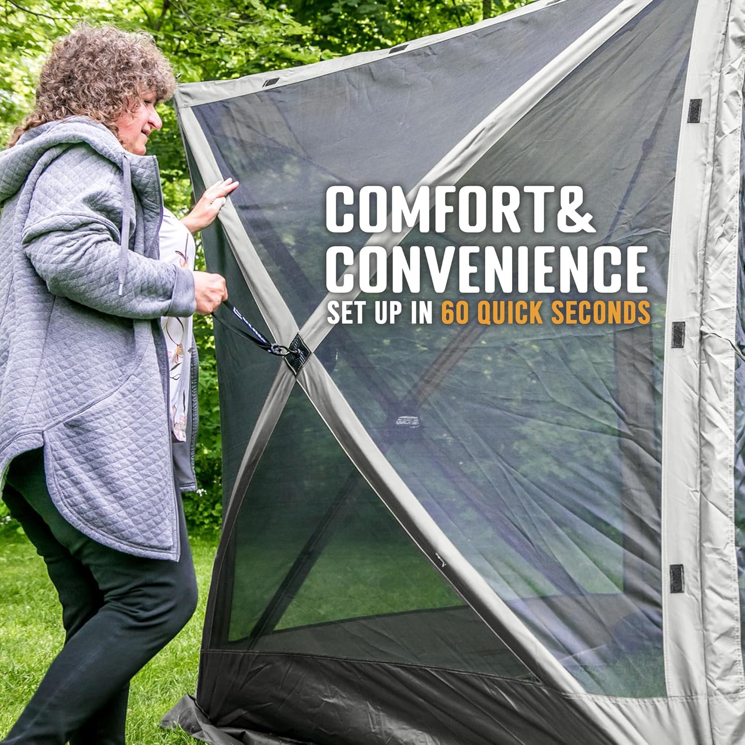 CLAM Quick-Set Pavilion 12.5 x 12.5 Ft Pop-Up Camping Screen Tent with Carry Bag, Gray F1686