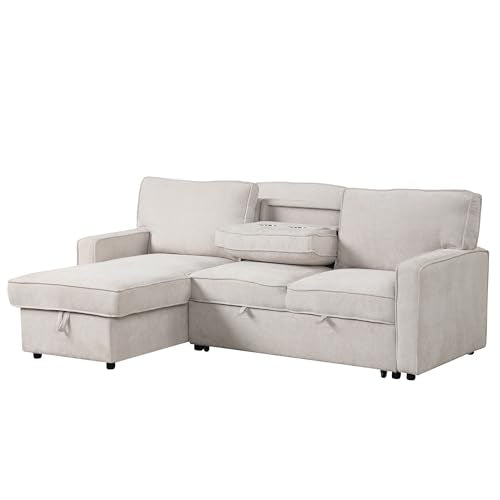 Pull Out Sofa Bed with Storage, USB Port and Cup Holders, Gray X704