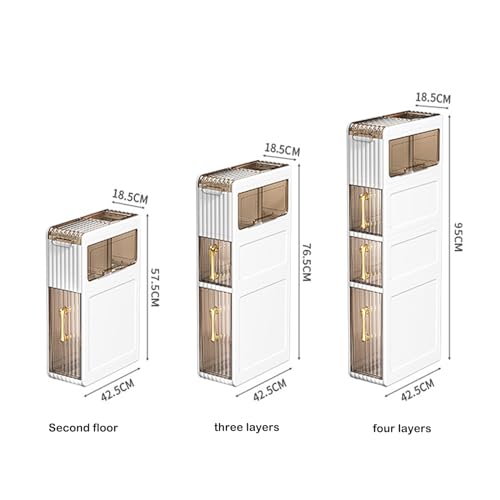 2-Tiers Narrow Bathroom Floor Storage Cabinet with Clear Drawers X658