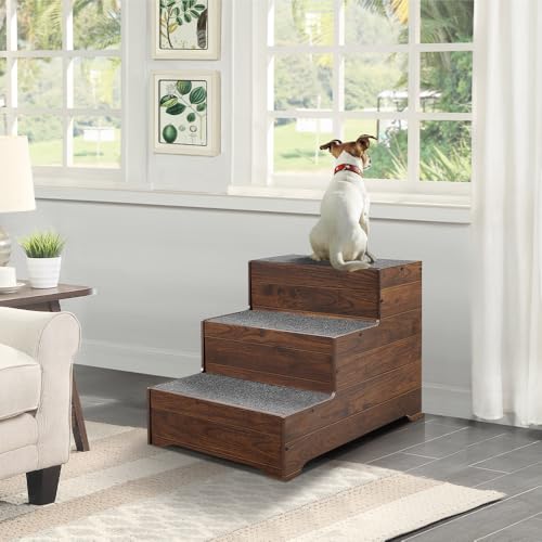 beeNbkks Dog Stairs Furniture, Extra Wide Wooden Pet Steps for Medium Large Dogs and Cats H747