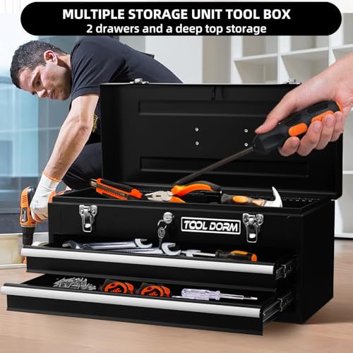 20.3" Metal Tool Box with Drawer, Steel, Lockable, Black K22053