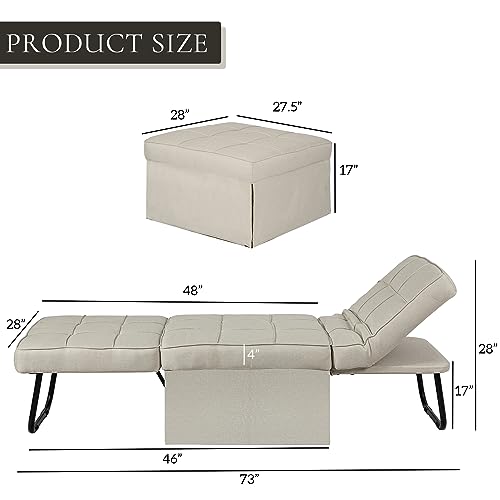 WMK Convertible Chair Bed 4 in 1 Sleeper Sofa with Adjustable Backrest, Gray E1393