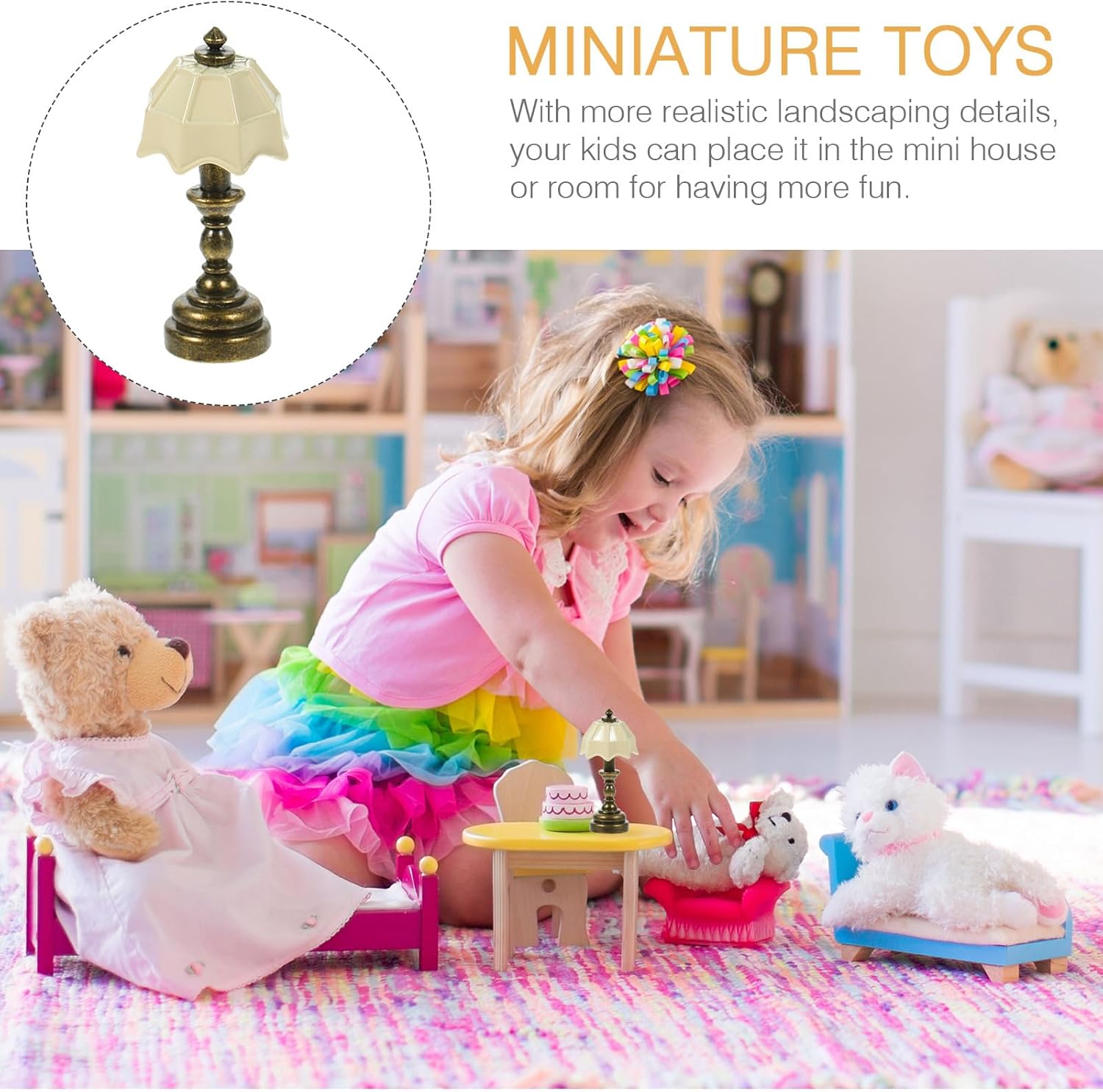 MAGICLULU Metal Table Lamp Dollhouse Miniature LED Lights 3pcs White Vintage Decor Y393226
