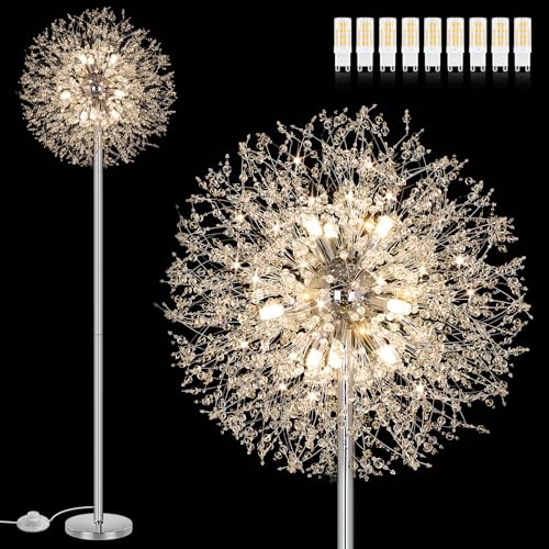 BesLowe 69'' Crystal Floor Lamp with 9 LED Bulbs, Chrome X8132