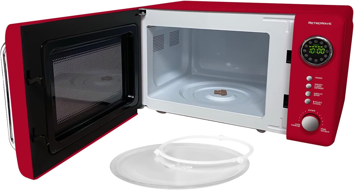 Nostalgia Retro Compact Microwave Oven 0.7 Cu. Ft. 700-Watts and Stainless Steel Electric Tea Kettle 1.7 Liters C465