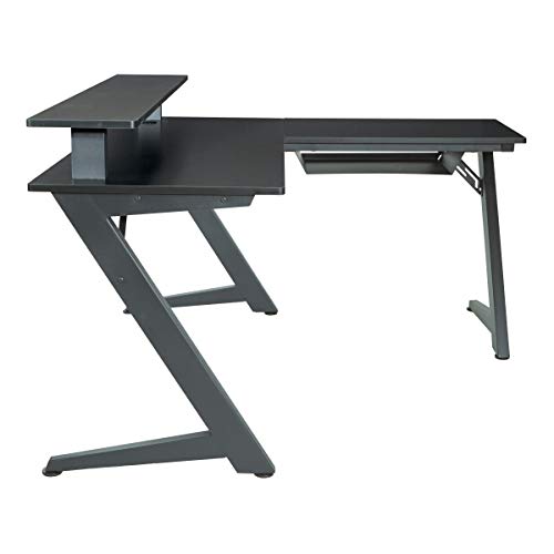 OSP Home Furnishings Avatar Battlestation L-Shape Gaming Desk with Bluetooth RGB LED Lights, Red D28902
