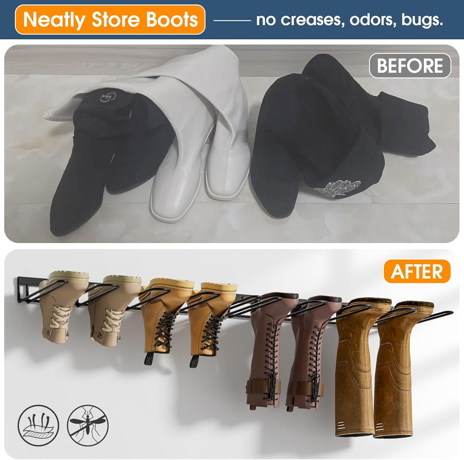 Boot Rack Wall Mounted Metal 4 Pair Organizer for Tall and Cowboy Boots (2 Pack) Z52728