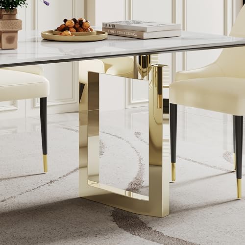 63 inch Glass Dining Table with Clear Rectangular Top and Gold Metal Legs Z19670