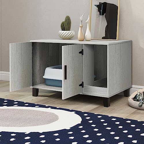 TaoHFE Litter Box Enclosure Cat Furniture with Scratch Pad (Pine) B593