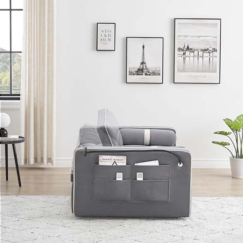 55" Modern Velvet Sleeper Sofa Couch with Pull Out Bed, Gray K15046
